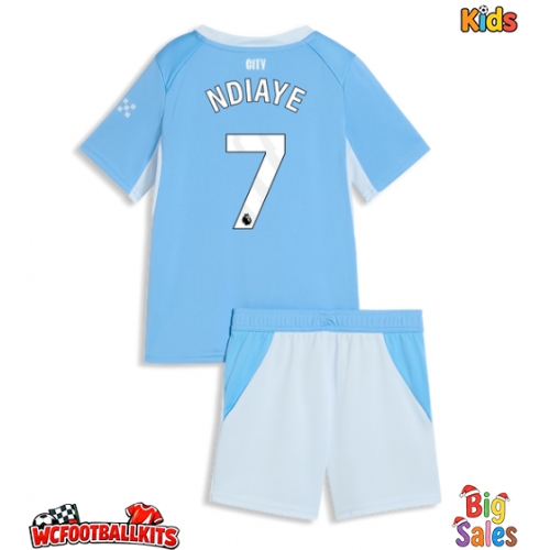 Manchester City Iliman Ndiaye #7 Replica Home Stadium Kit for Kids 2026-27 Short Sleeve (+ pants)